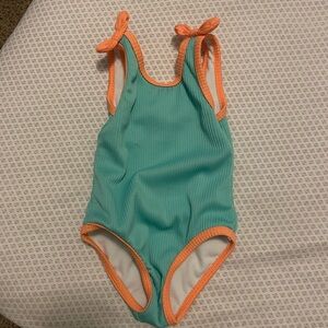 Cat & Jack Girls Teal One-Piece Swimsuit with Orange Trim